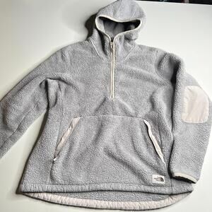 The North Face Womens Fleece Hoodie Pullover Gray XL Half Zip Jacket Sherpa Warm